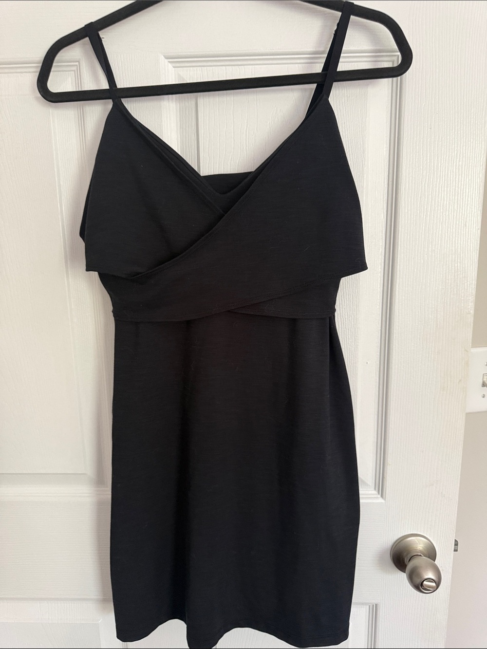 Beyond Yoga Black Spaghetti-Strap Cross-Over Mini Dress